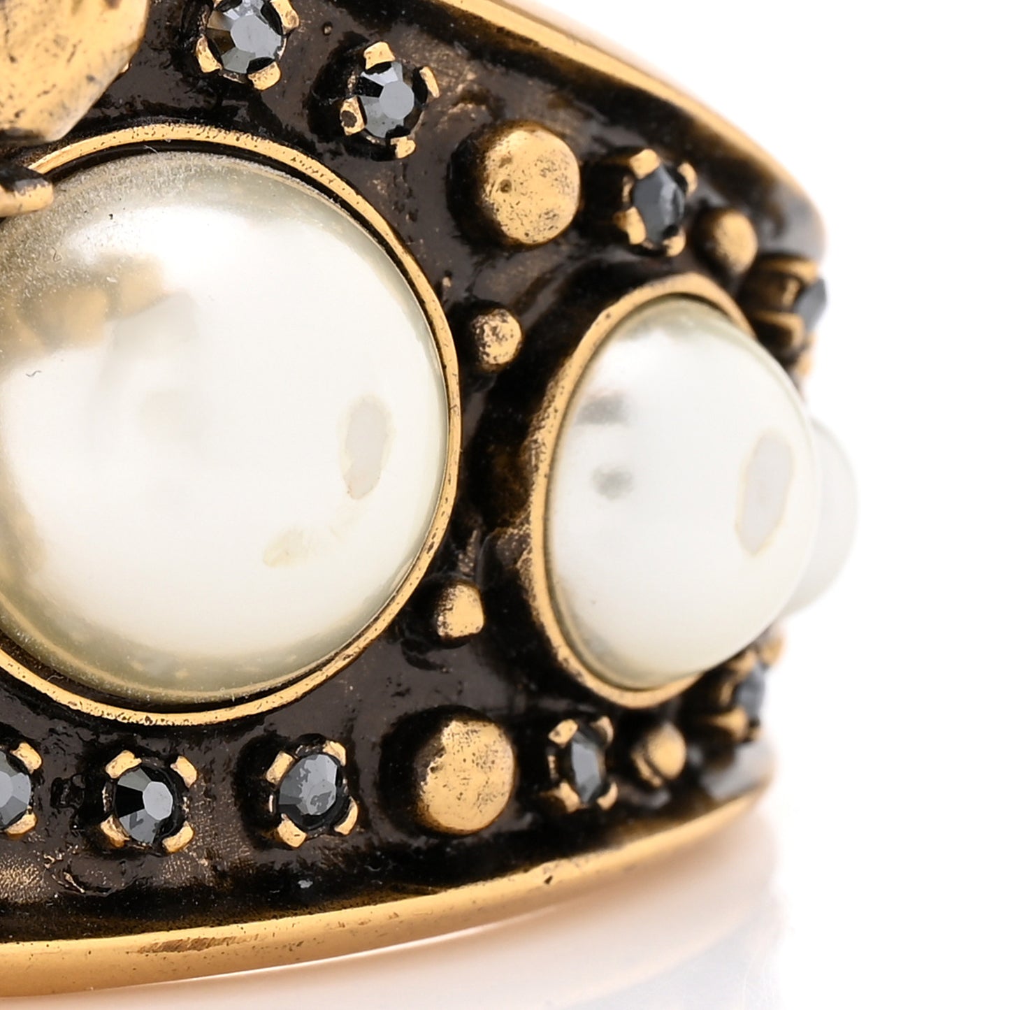 Metal Pearl Crystal Dior D-Wild Elephant Cuff Antique Gold