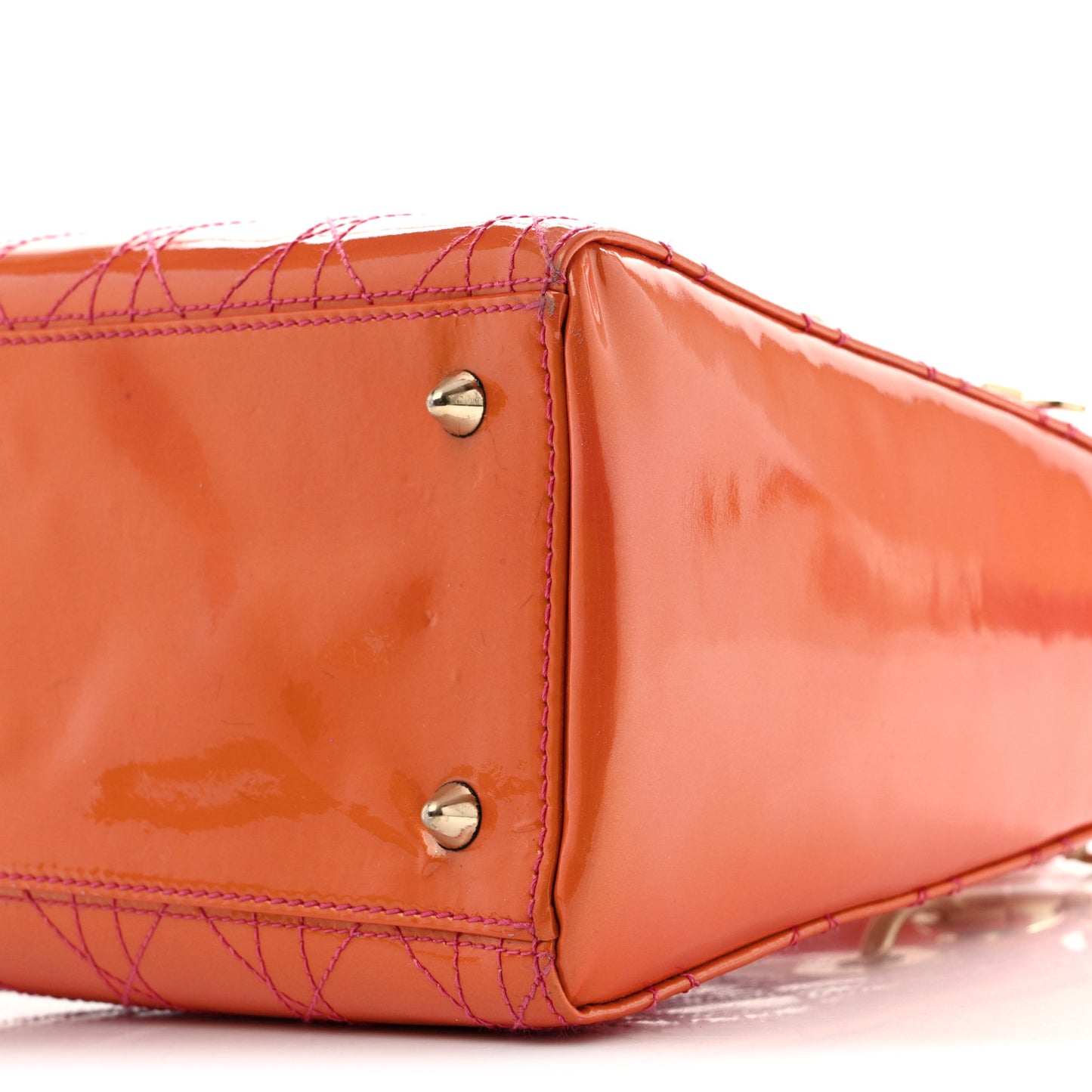 Patent Cannage Stitched Medium Lady Dior Orange