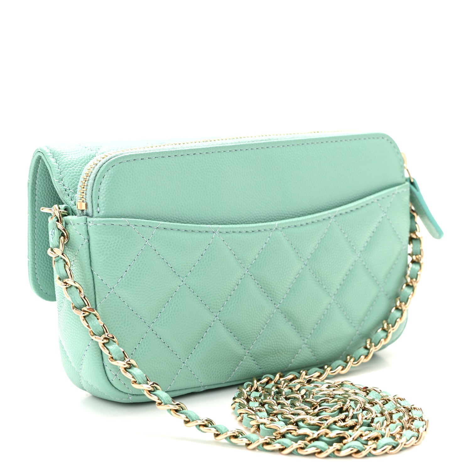 Chanel Caviar Quilted Flap Phone Holder With Chain Turquoise 3 of 11
