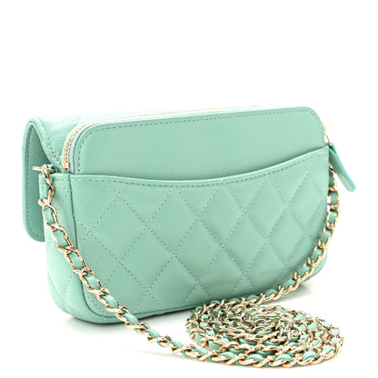 Chanel Caviar Quilted Flap Phone Holder With Chain Turquoise 3 of 11