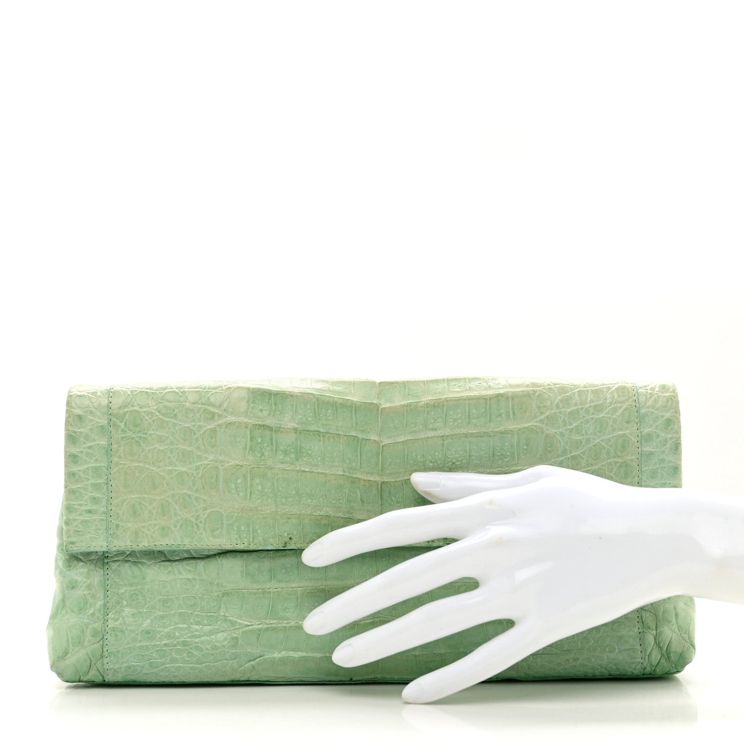 Nancy Gonzalez Crocodile Foldover Clutch Seafoam 2 of 8