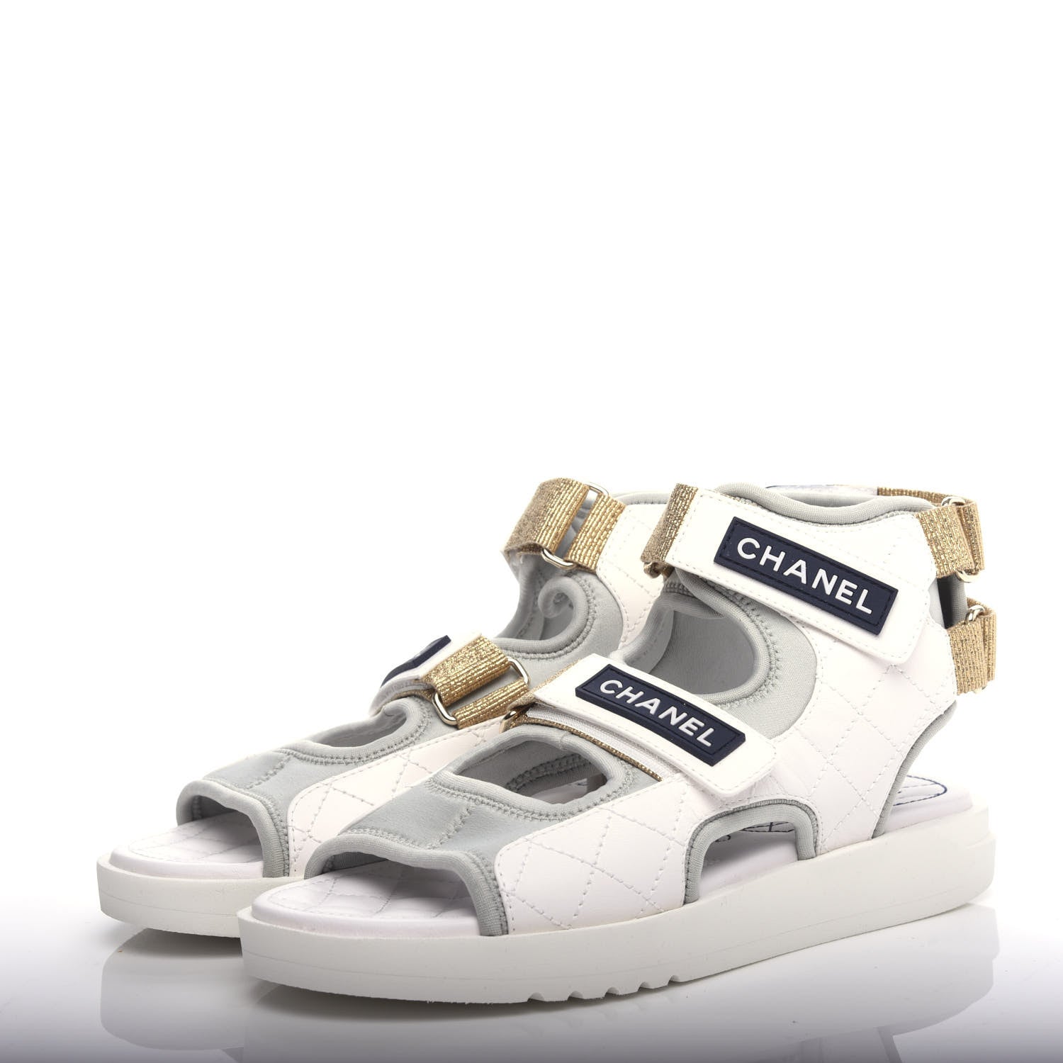 Chanel Goatskin Fabric Gladiator Sandals 36.5 Grey Navy Blue 3 of 11
