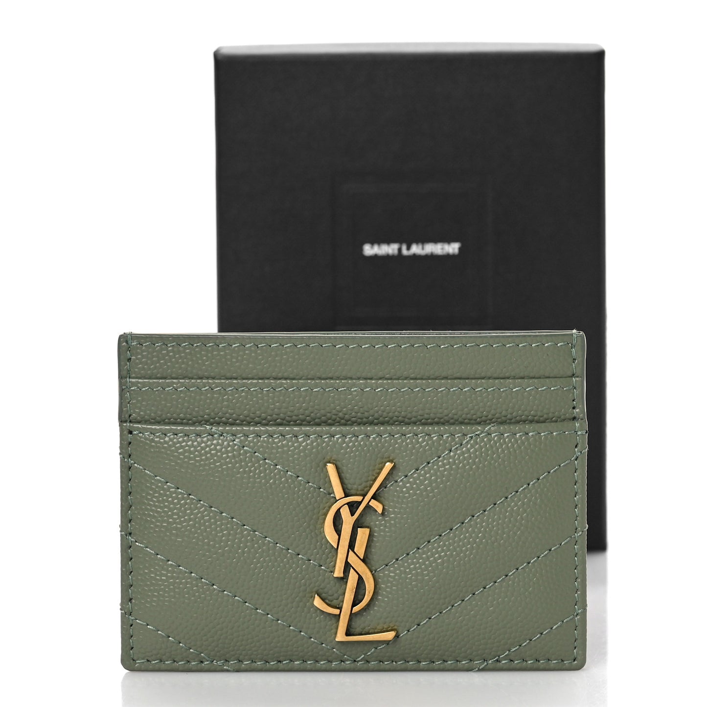 Grain De Poudre Matelasse Chevron Monogram Credit Card Case Light Sage