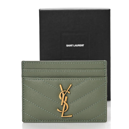 Saint Laurent Grain De Poudre Matelasse Chevron Monogram Credit Card Case Light Sage 9 of 9