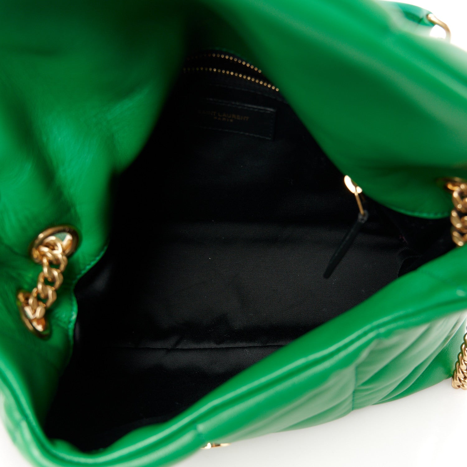 Saint Laurent Lambskin Quilted Small Loulou Puffer Monogram Chain Satchel New Vert 5 of 11