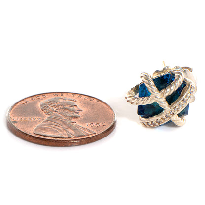 David Yurman Sterling Silver Diamond Blue Topaz 10mm Cable Wrap Earrings 2 of 5