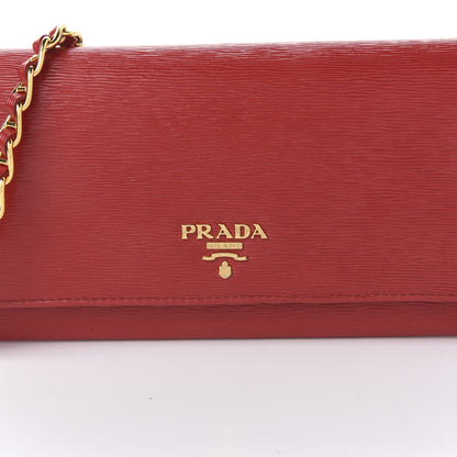 Prada Saffiano Metal Oro Chain Wallet Fuoco 6 of 8