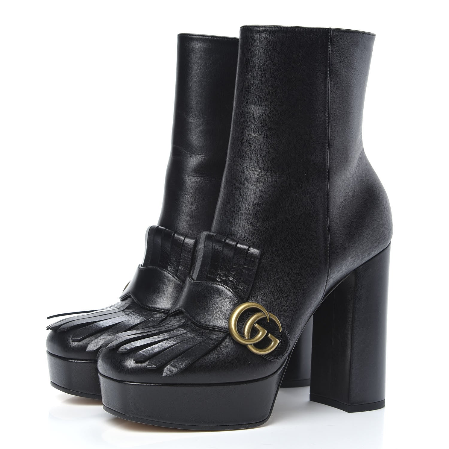 Gucci Malaga Kid GG Marmont Fringe Platform Ankle Boots 40 Black 3 of 8