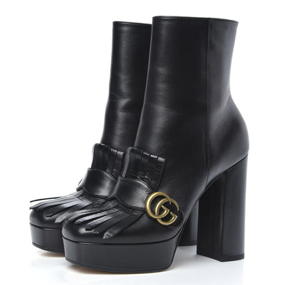 Gucci Malaga Kid GG Marmont Fringe Platform Ankle Boots 40 Black 3 of 8