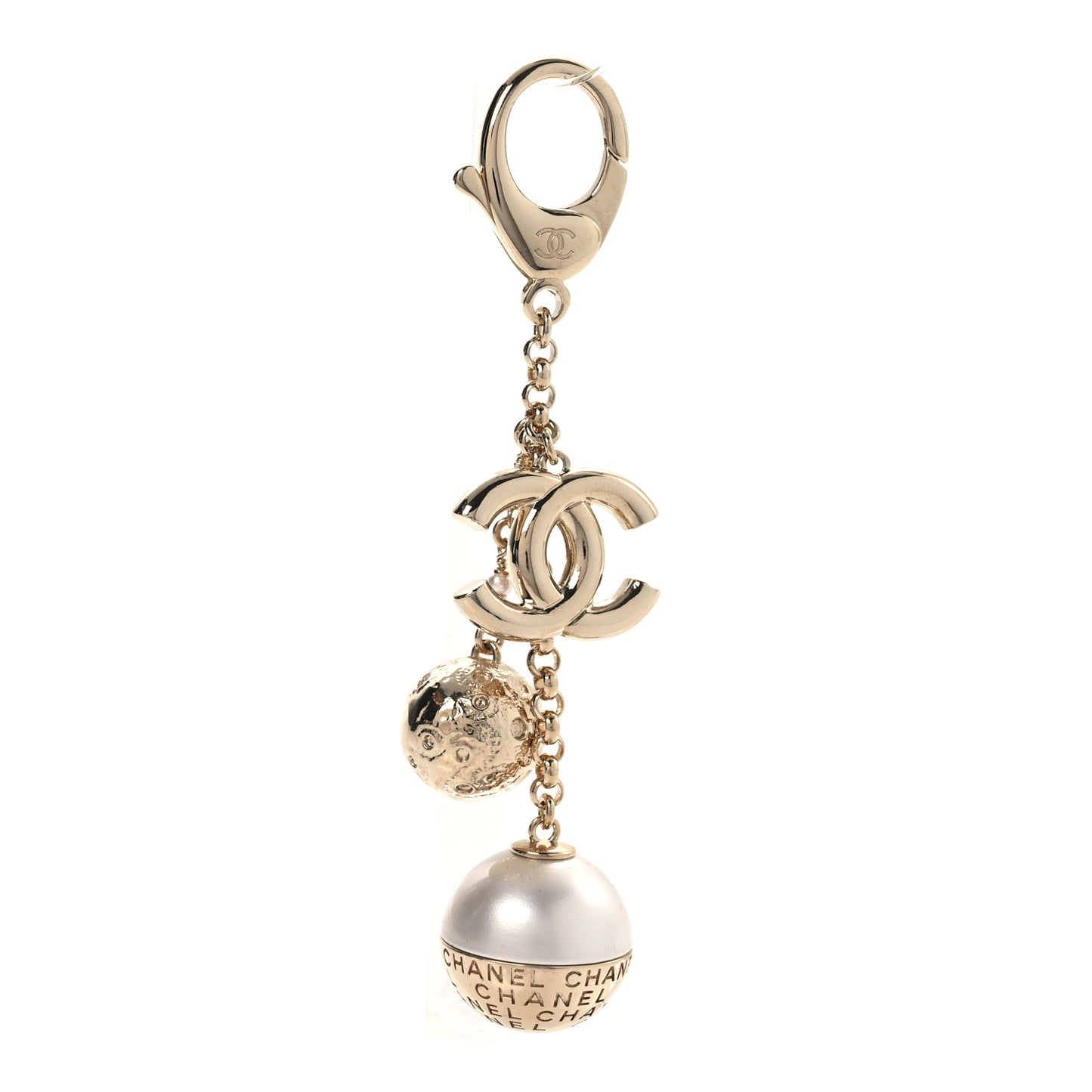 Metal Pearl CC Key Chain Gold
