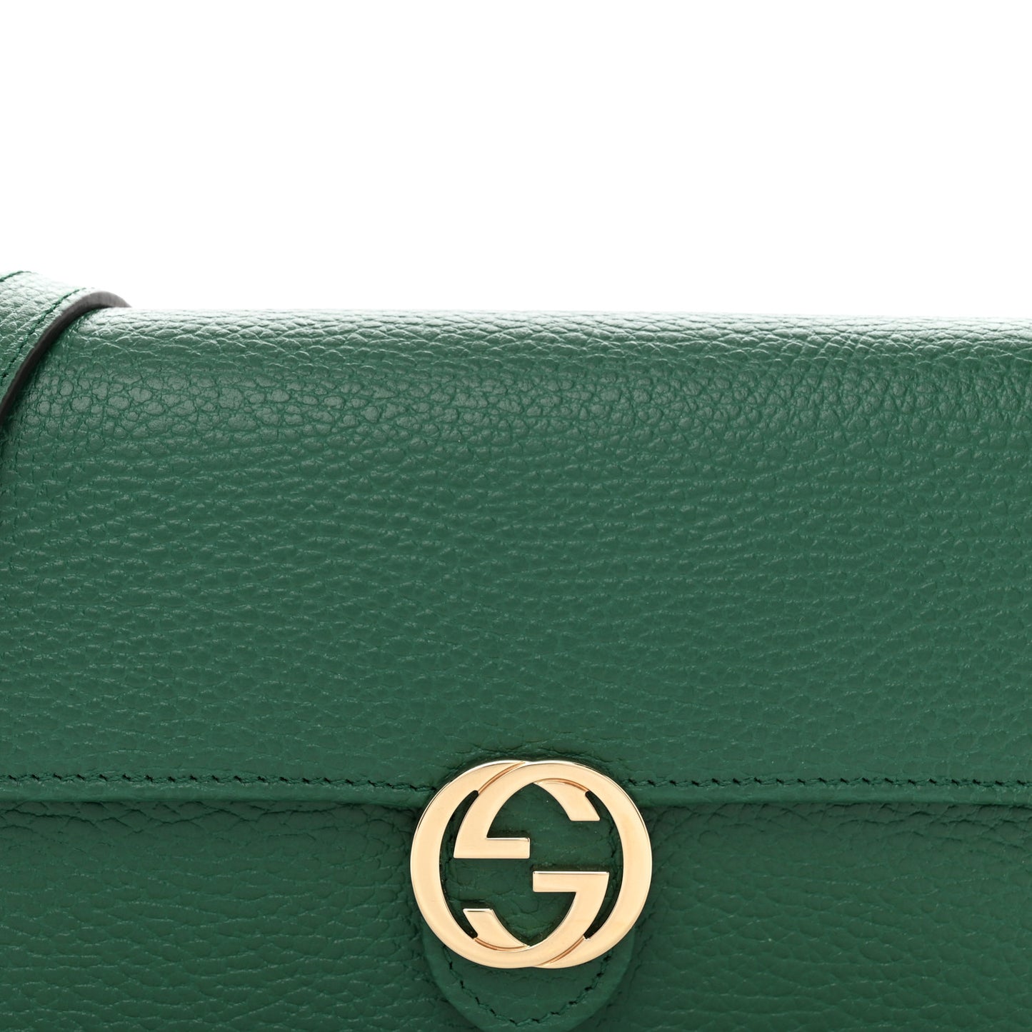 Dollar Calfskin Interlocking G Chain Wallet Emerald