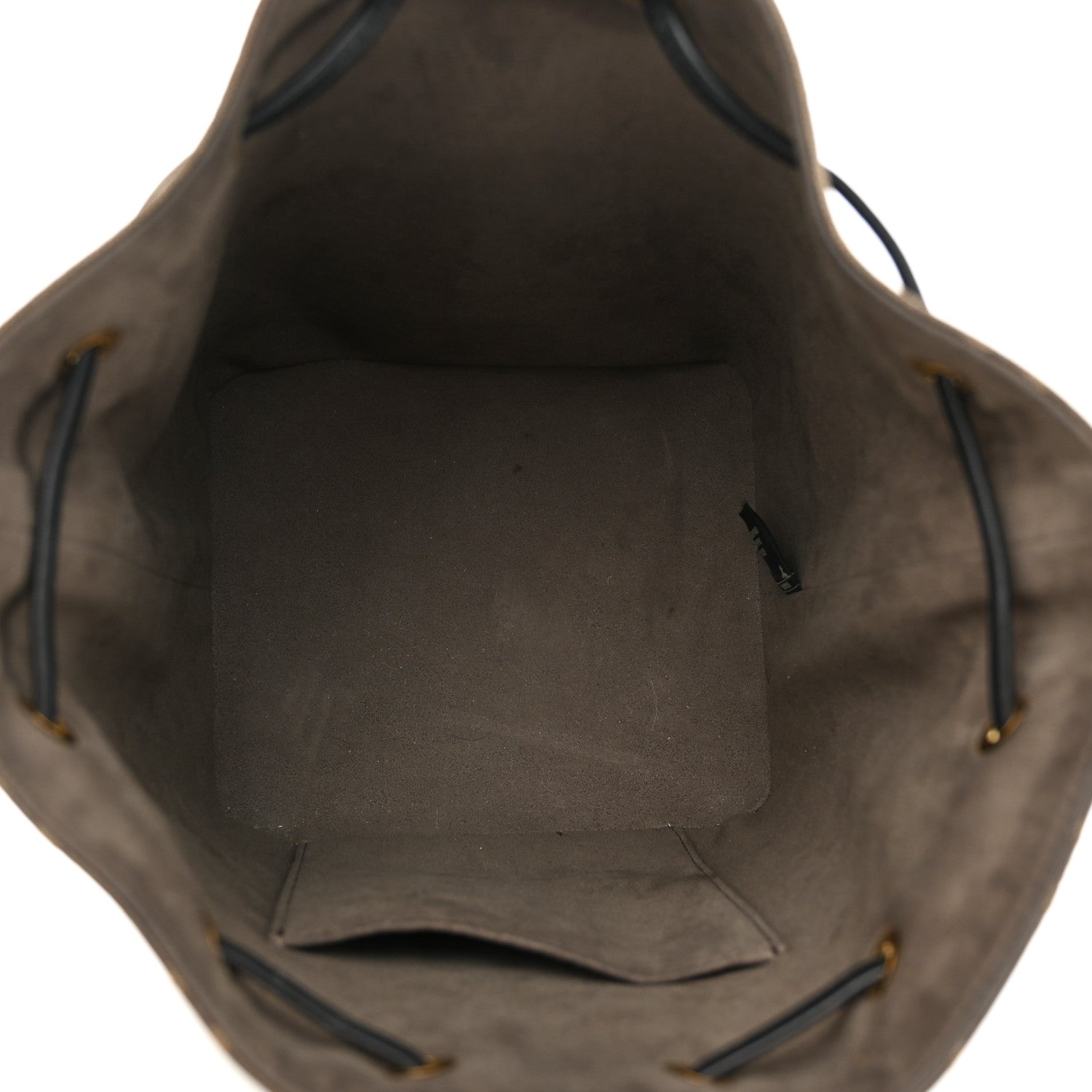Fendi Glazed Fabric Vitello Grace F is Fendi FF 1974 Stamp Patch Grande Mon Tresor Bucket Bag Mogano Panna Black 5 of 11