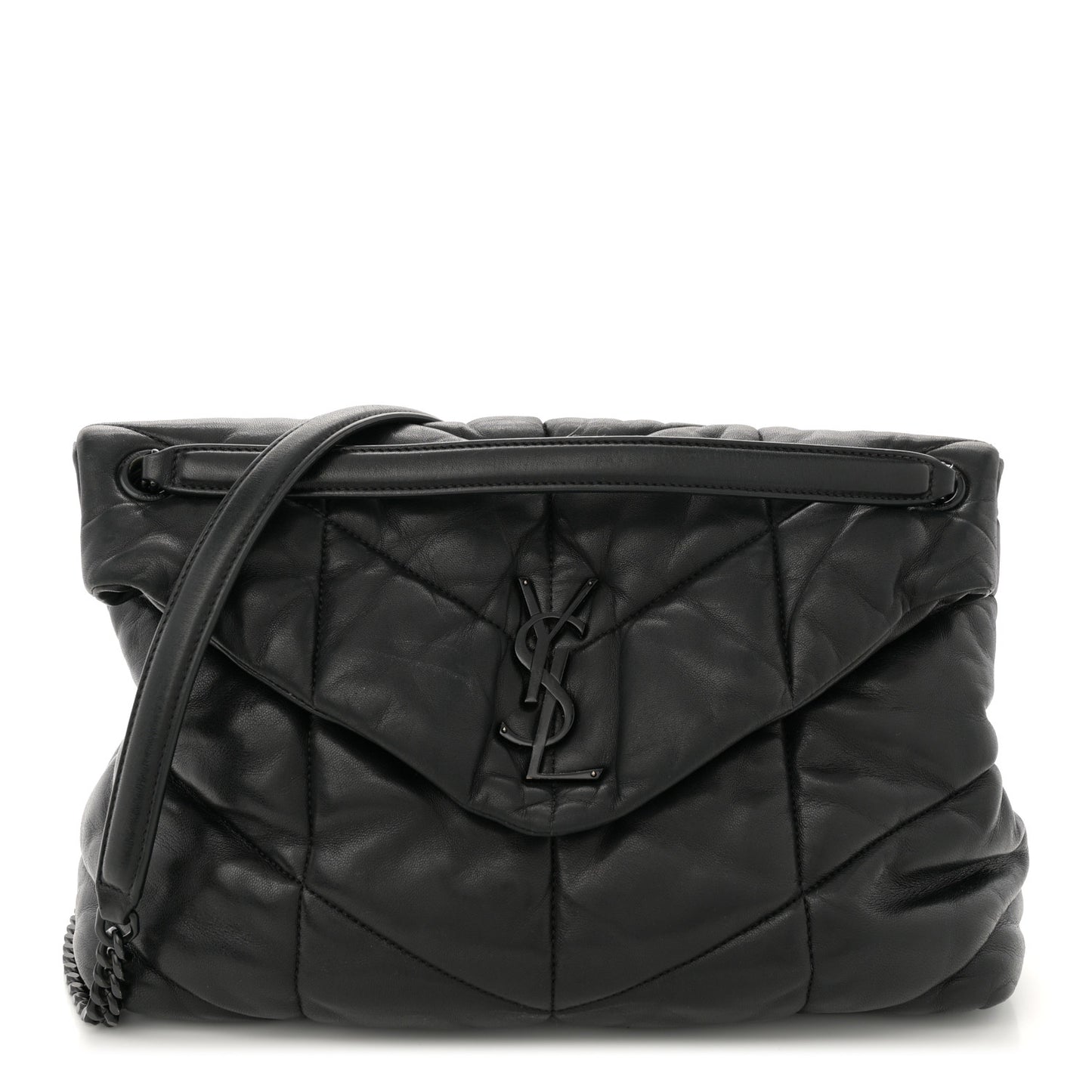 Lambskin Quilted Monogram Monochrome Medium Loulou Puffer Chain Satchel Black