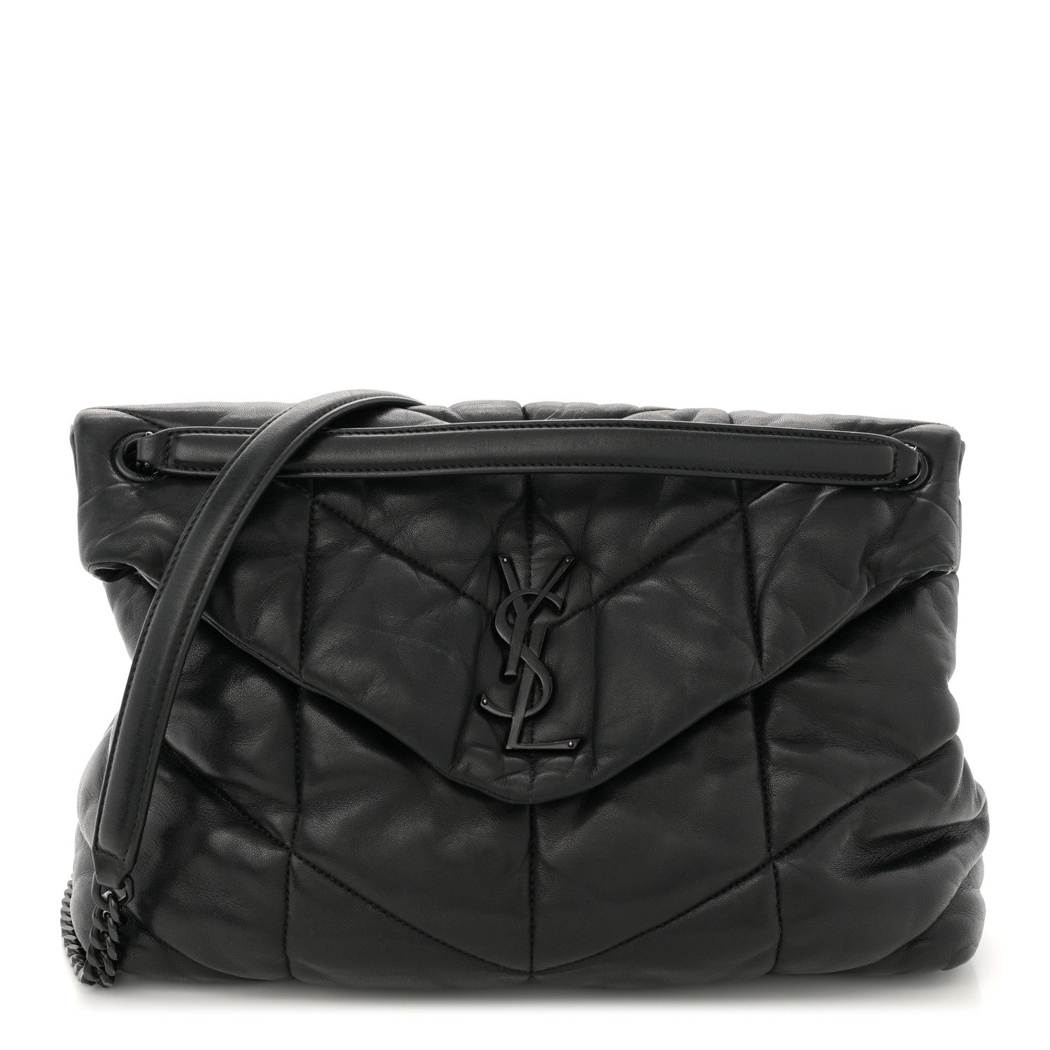 Saint Laurent Lambskin Quilted Monogram Monochrome Medium Loulou Puffer Chain Satchel Black 1 of 11