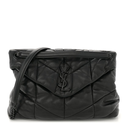 Saint Laurent Lambskin Quilted Monogram Monochrome Medium Loulou Puffer Chain Satchel Black 1 of 11