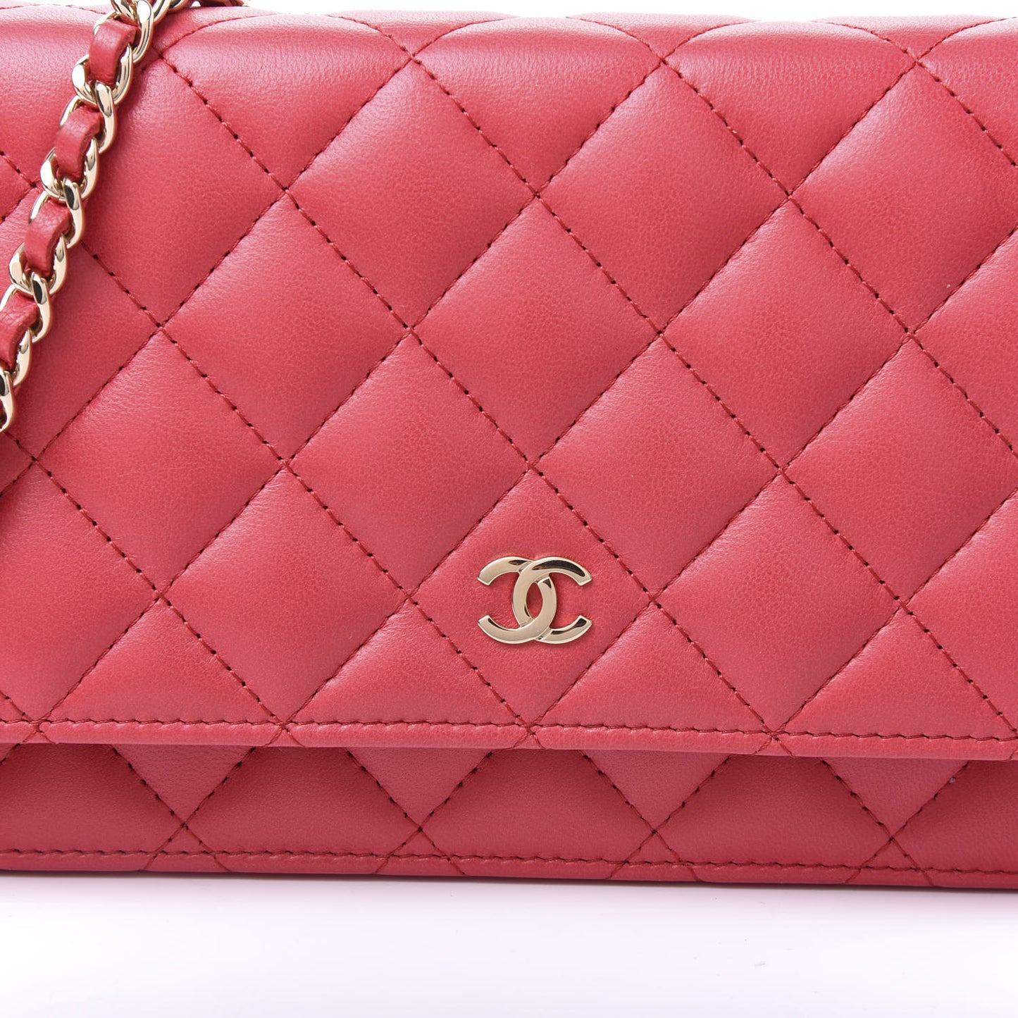 Lambskin Quilted Wallet On Chain WOC Light Red