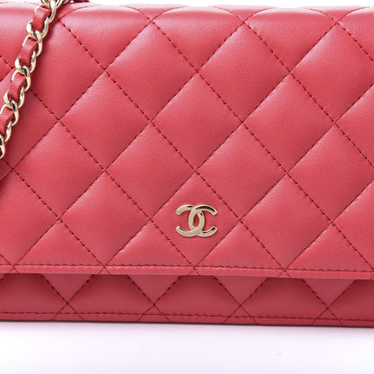Chanel Lambskin Quilted Wallet On Chain WOC Light Red 9 of 10