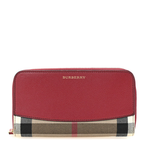 Grainy Calfskin House Check Elmore Zip Around Wallet Russet Red