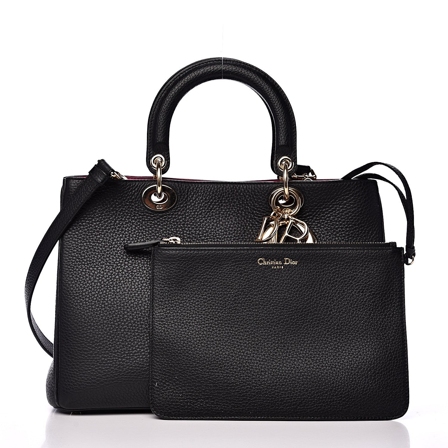 Christian Dior Bullcalf Medium Diorissimo Tote Black Rose Indien 2 of 12