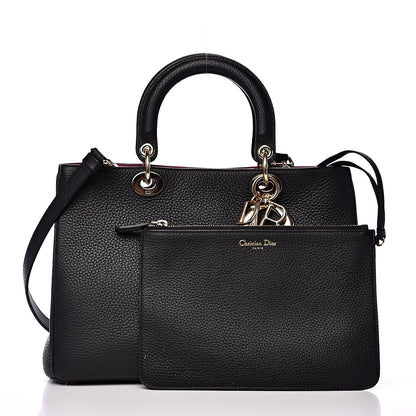 Christian Dior Bullcalf Medium Diorissimo Tote Black Rose Indien 2 of 12