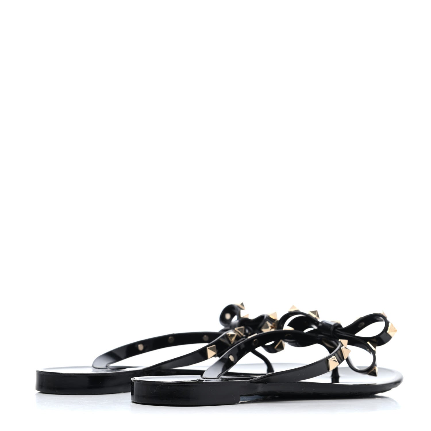 Valentino Garavani PVC Jelly Rockstud Bow Thong Sandals 37 Black 3 of 4
