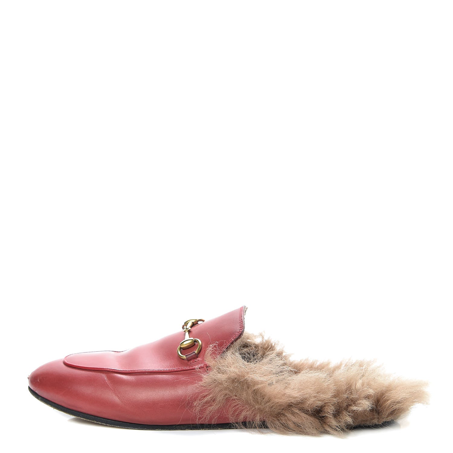 Gucci Betis Glamour Calfskin Fur Womens Princetown Slippers 40.5 Hibiscus Red Naturale 1 of 20