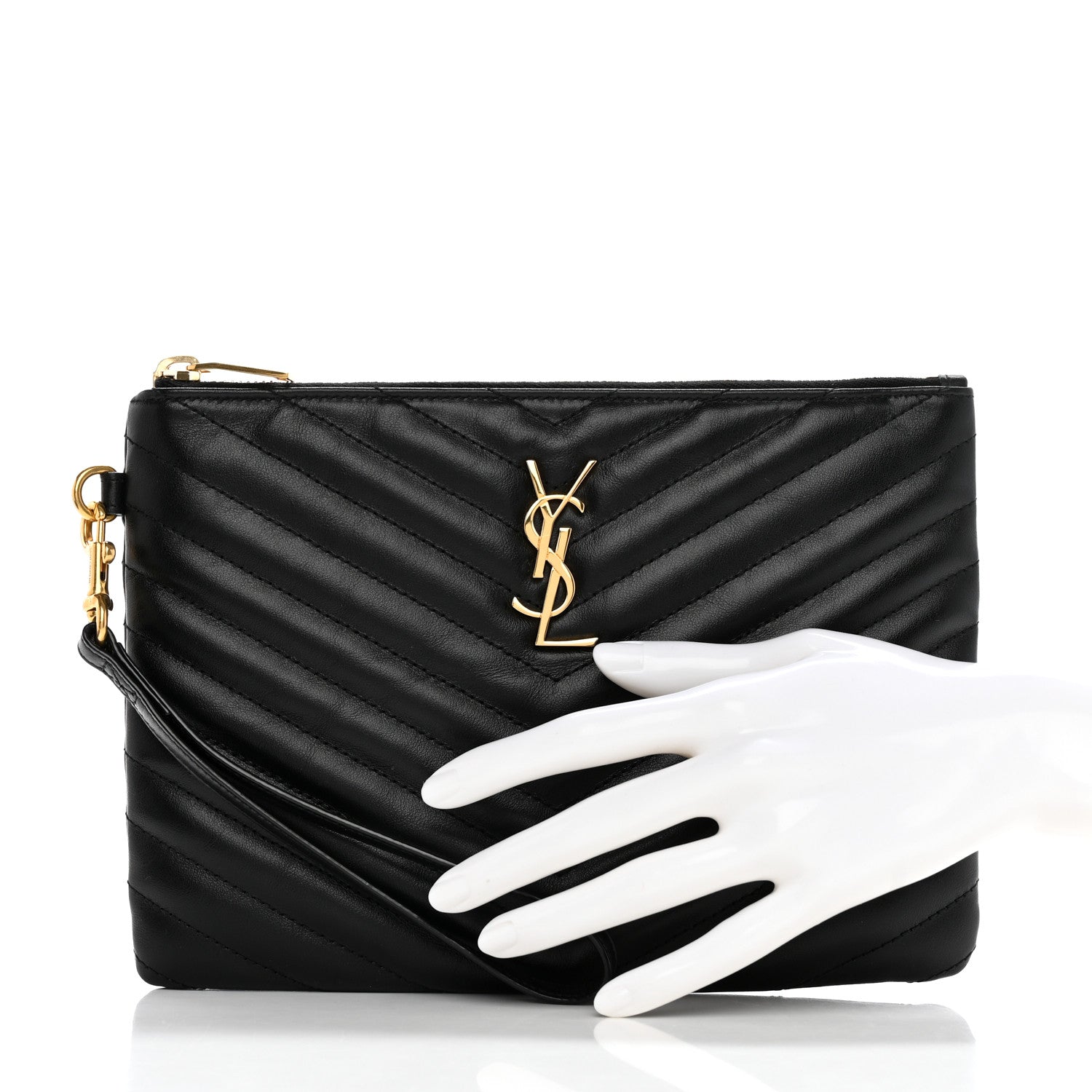 Saint Laurent Calfskin Matelasse Chevron Monogram A5 Wristlet Black 2 of 8