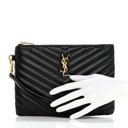 Saint Laurent Calfskin Matelasse Chevron Monogram A5 Wristlet Black 2 of 8