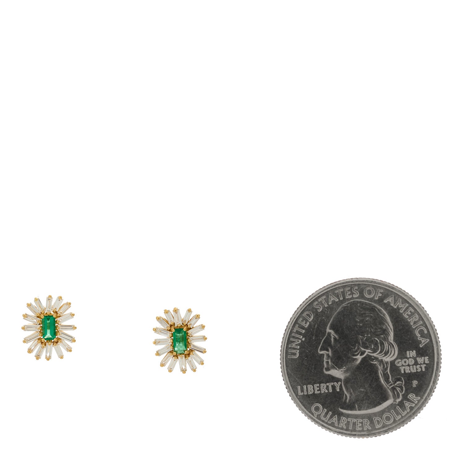 Suzanne Kalan 18K Yellow Gold Diamond Emerald Bold Spark Stud Earrings 3 of 6