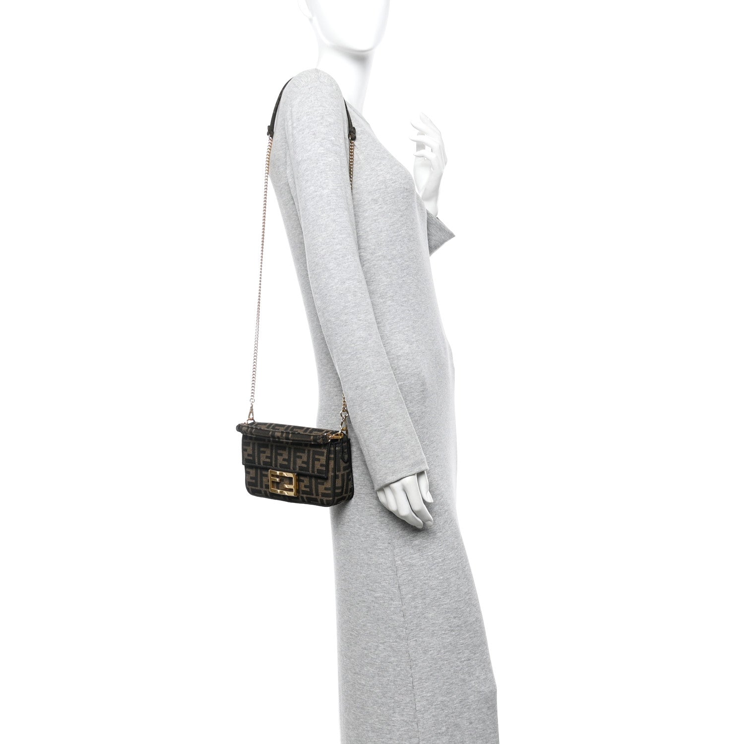 Fendi Fabric Jacquard FF 1974 Mini Baguette Tobacco Moro Black 2 of 11