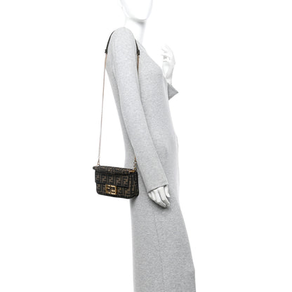 Fendi Fabric Jacquard FF 1974 Mini Baguette Tobacco Moro Black 2 of 11