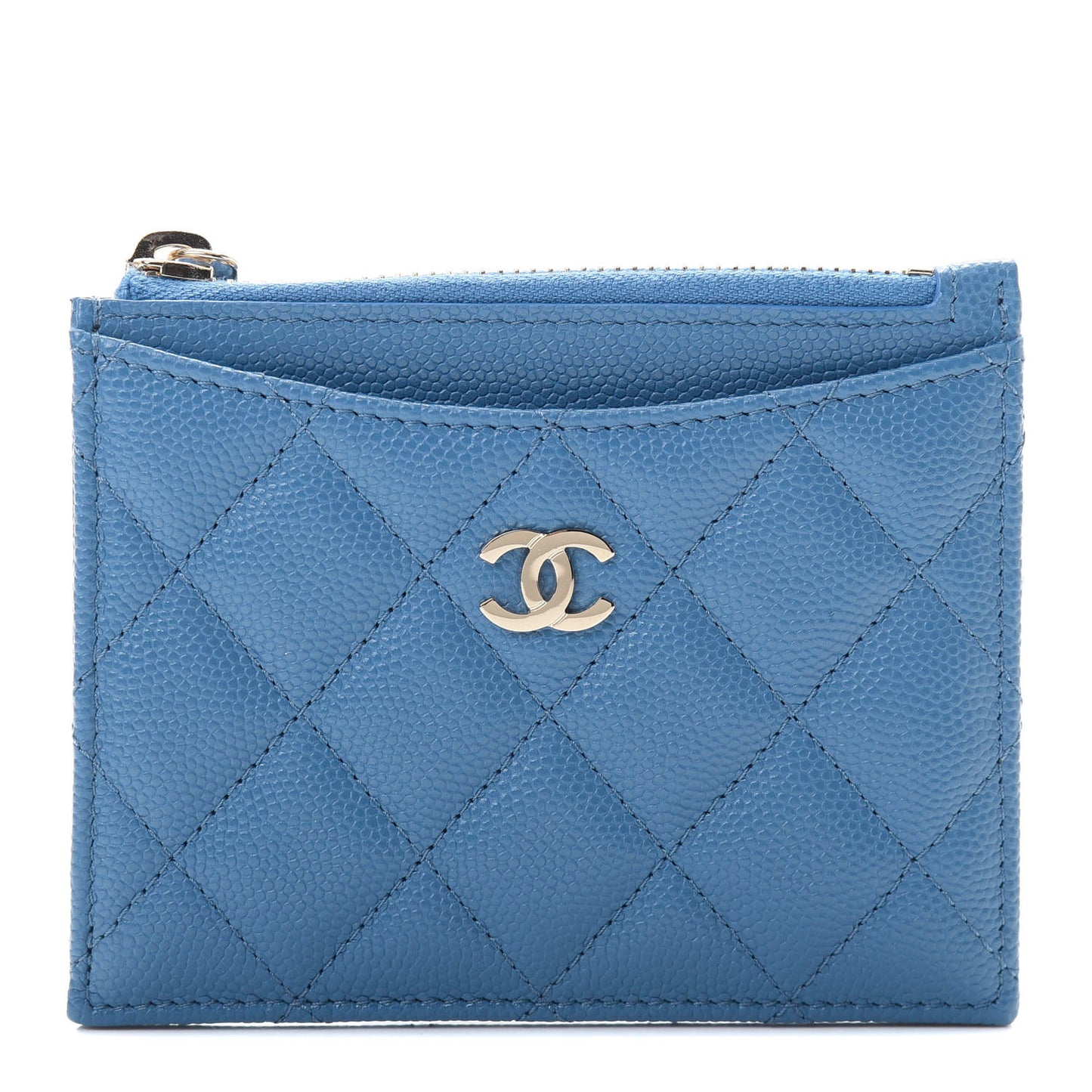 Caviar Quilted CC Zip Card Holder Blue