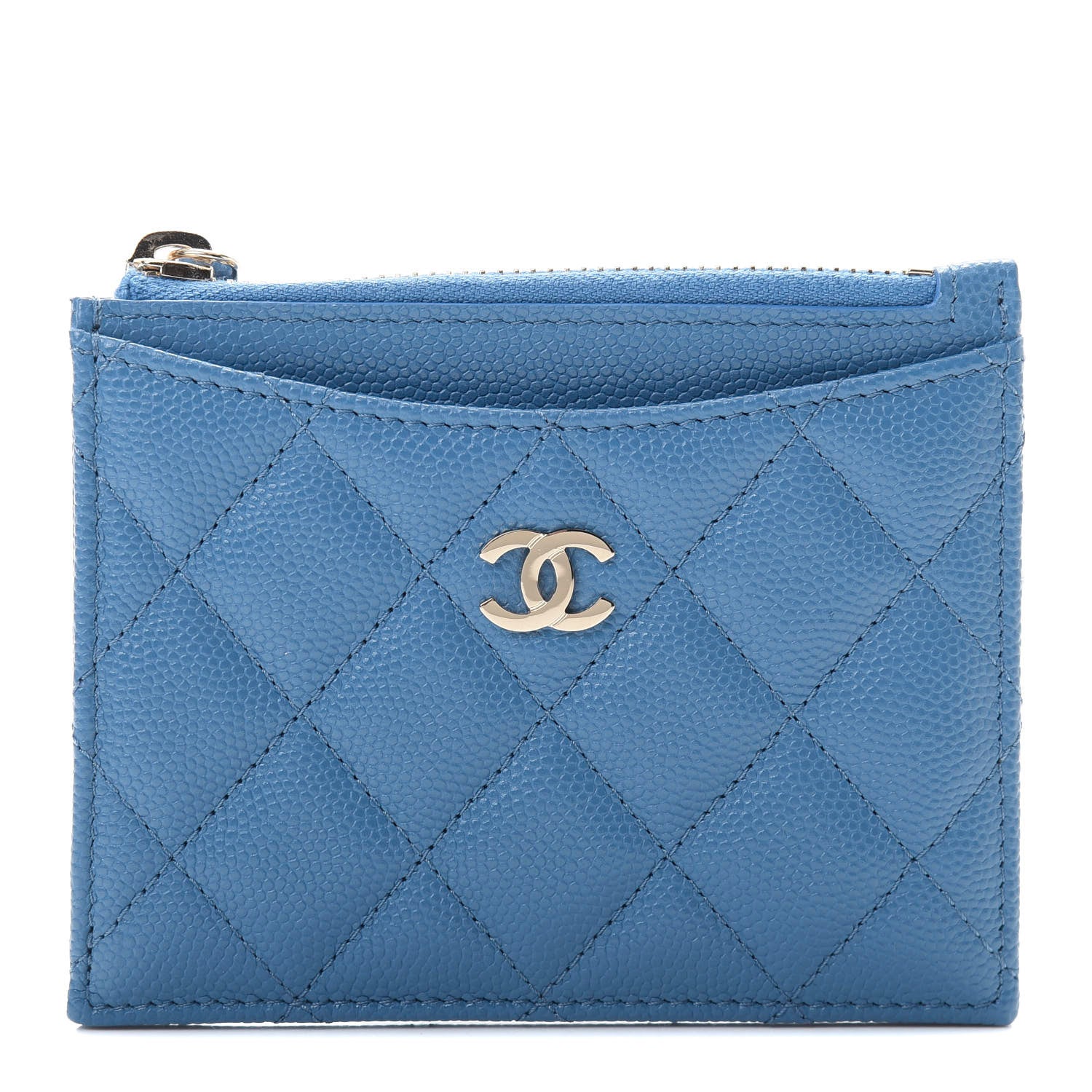 Chanel Caviar Quilted CC Zip Card Holder Blue 1 of 8
