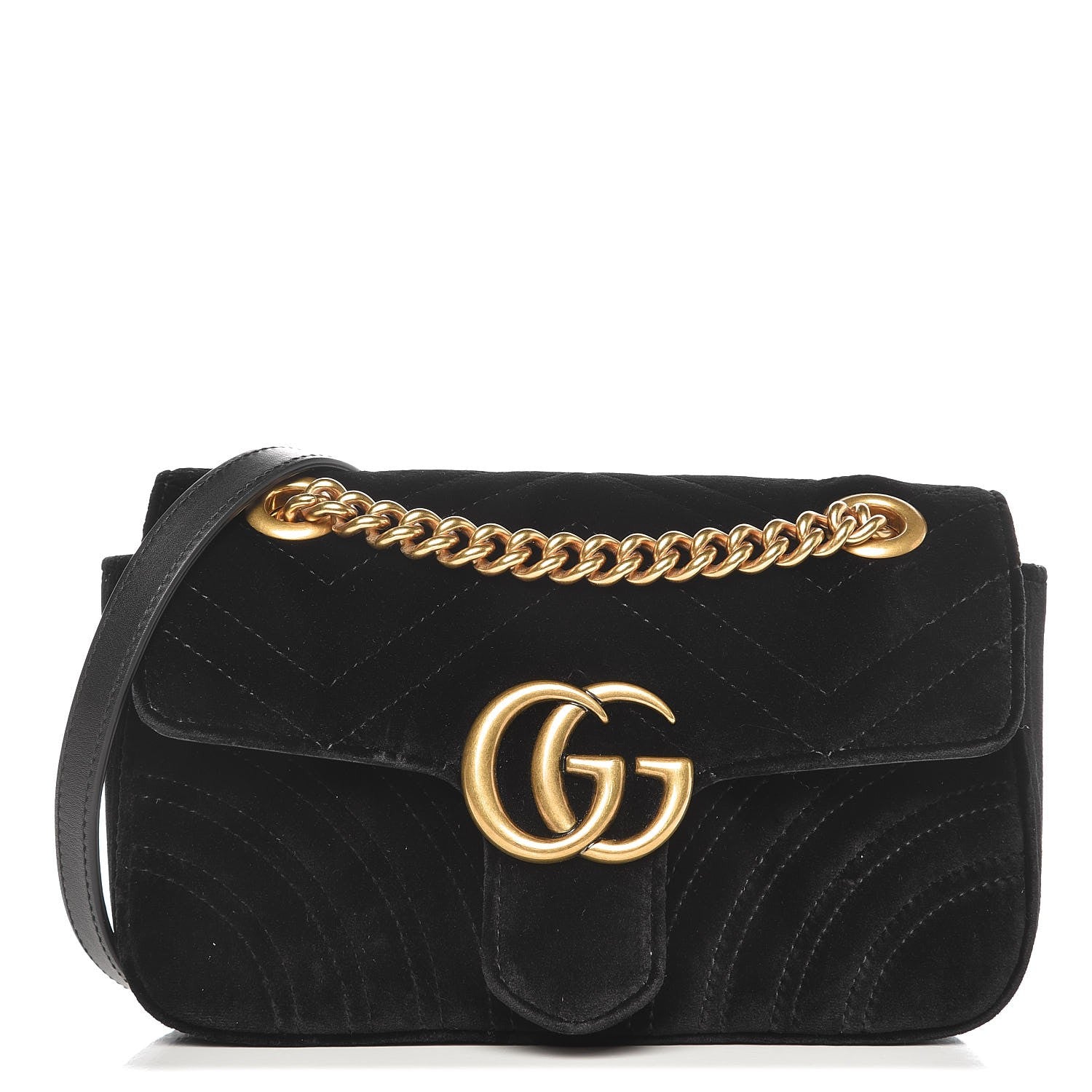 Gucci Velvet Matelasse Mini GG Marmont Shoulder Bag Black 1 of 8