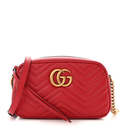 Gucci Calfskin Matelasse Small GG Marmont Chain Shoulder Bag Hibiscus Red 1 of 11