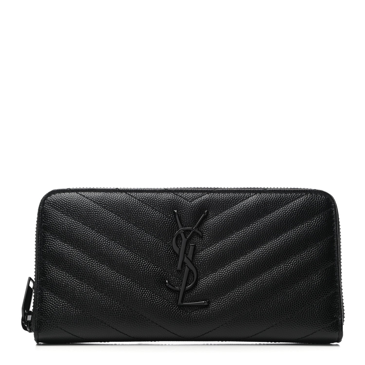Saint Laurent Grain De Poudre Matelasse Chevron Monogram Zip Around Wallet Black 1 of 6