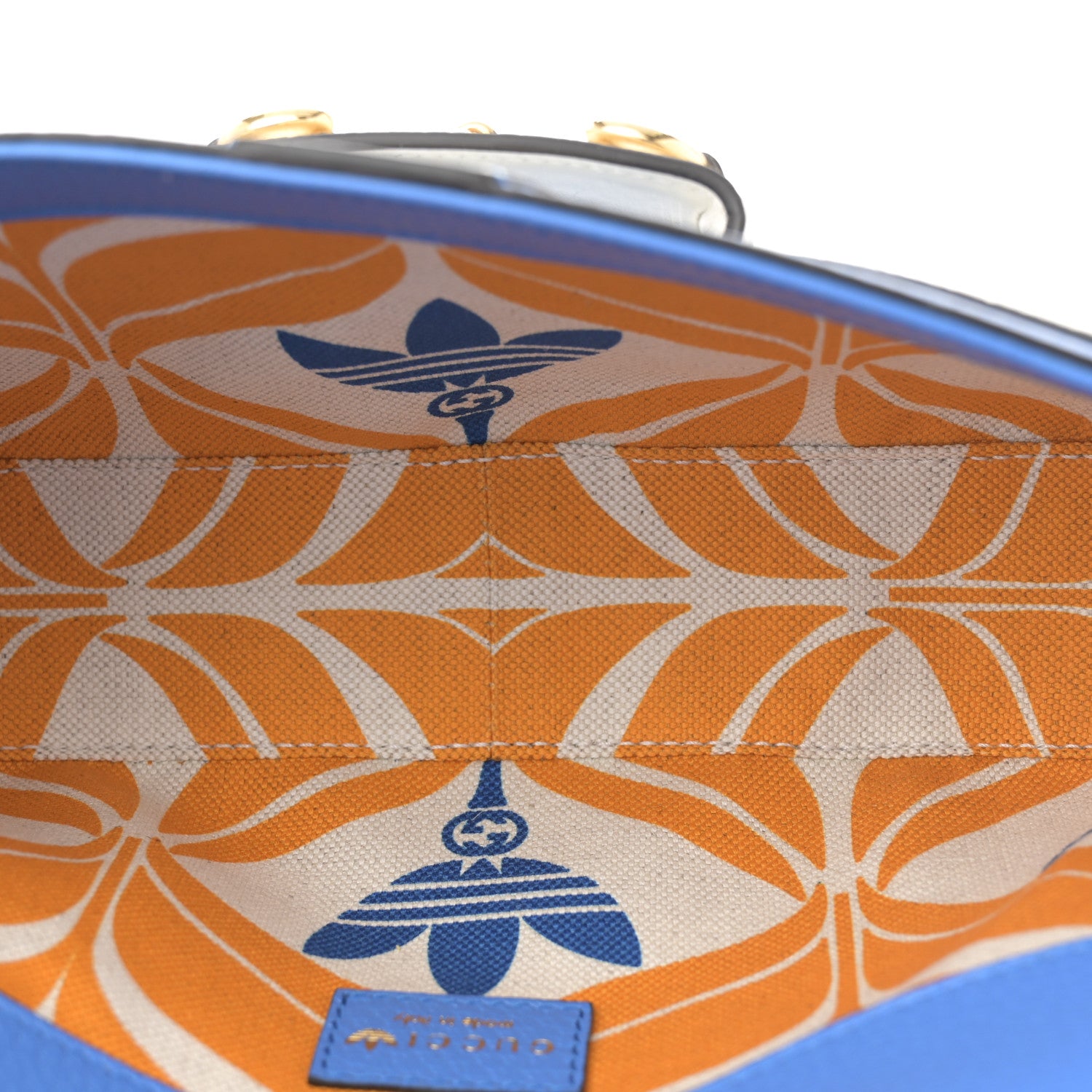 Gucci X ADIDAS Textured Dollar Calfskin Web Small Trefoil Horsebit 1955 Shoulder Bag Blue Off White 5 of 10