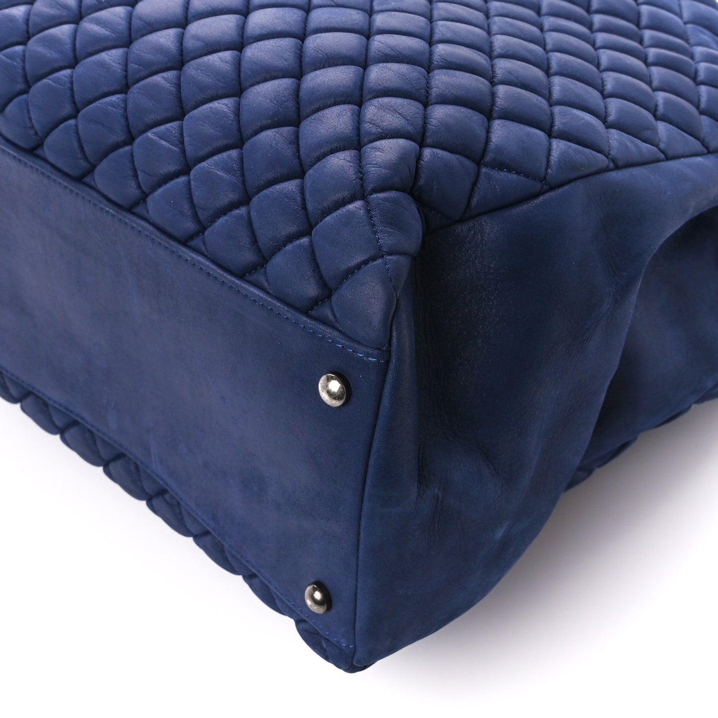Iridescent Calfskin Quilted New Bubble Tote Dark Blue