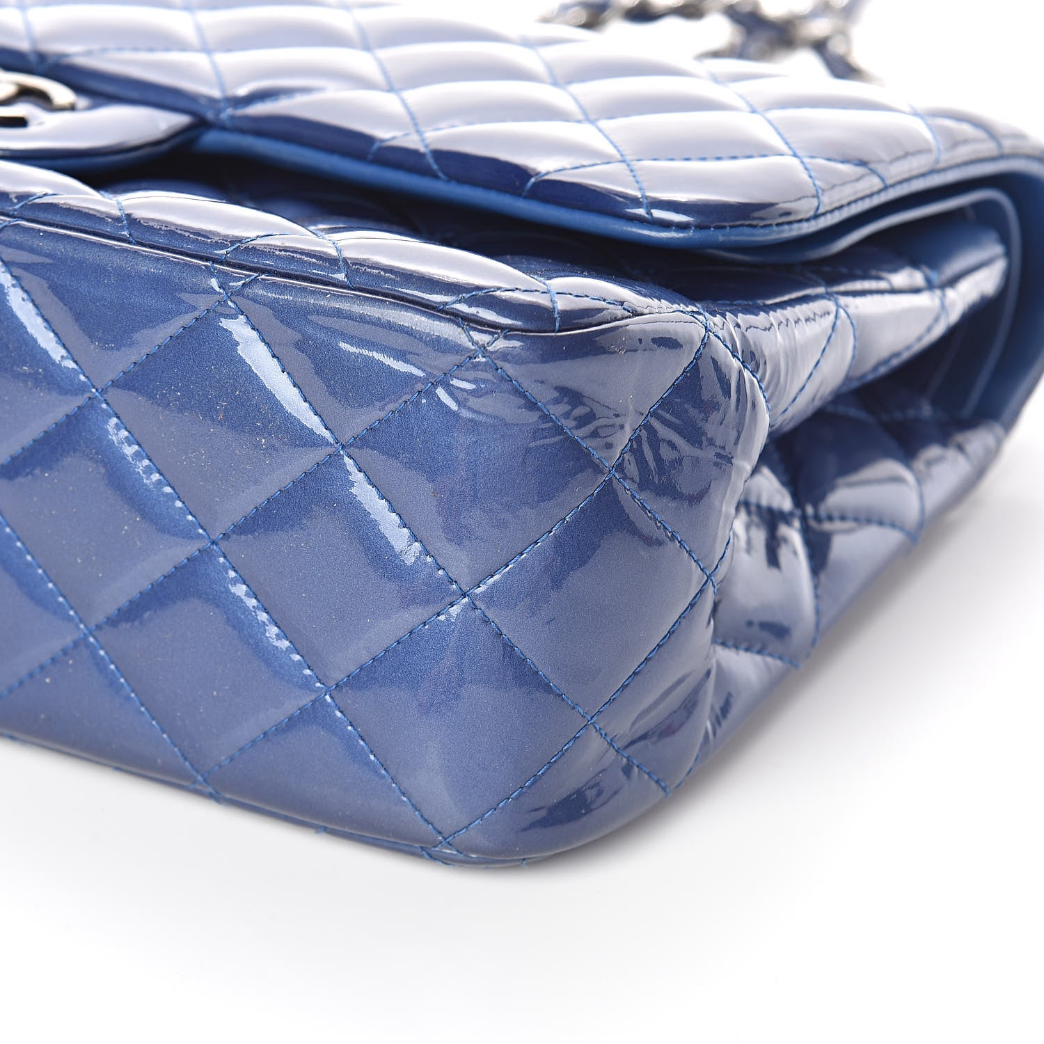 Chanel Patent Quilted Jumbo Double Flap Blue 10 of 13