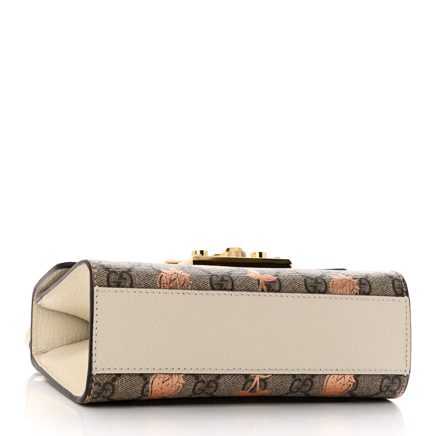 Gucci GG Supreme Monogram Berry Textured Dollar Calfskin Small Padlock Shoulder Bag Beige Ebony Light Copper Mystic White 4 of 9