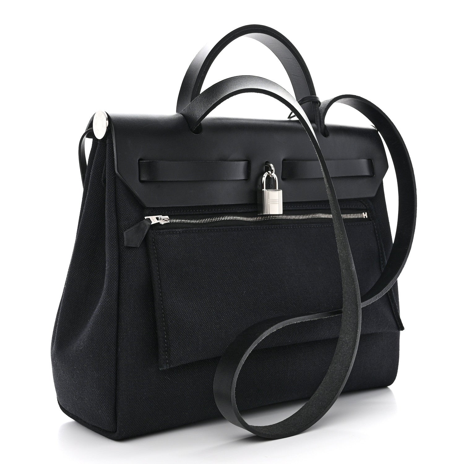 Hermes Military Toile Vache Hunter Herbag Zip Retourne 31 PM Black 4 of 13