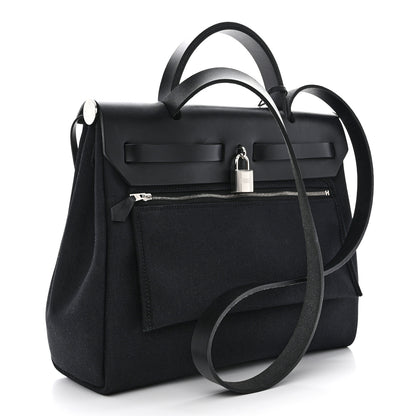 Hermes Military Toile Vache Hunter Herbag Zip Retourne 31 PM Black 4 of 13