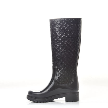 Louis Vuitton Rubber Embossed Monogram Splash Rain Boots 37 Black 1 of 12