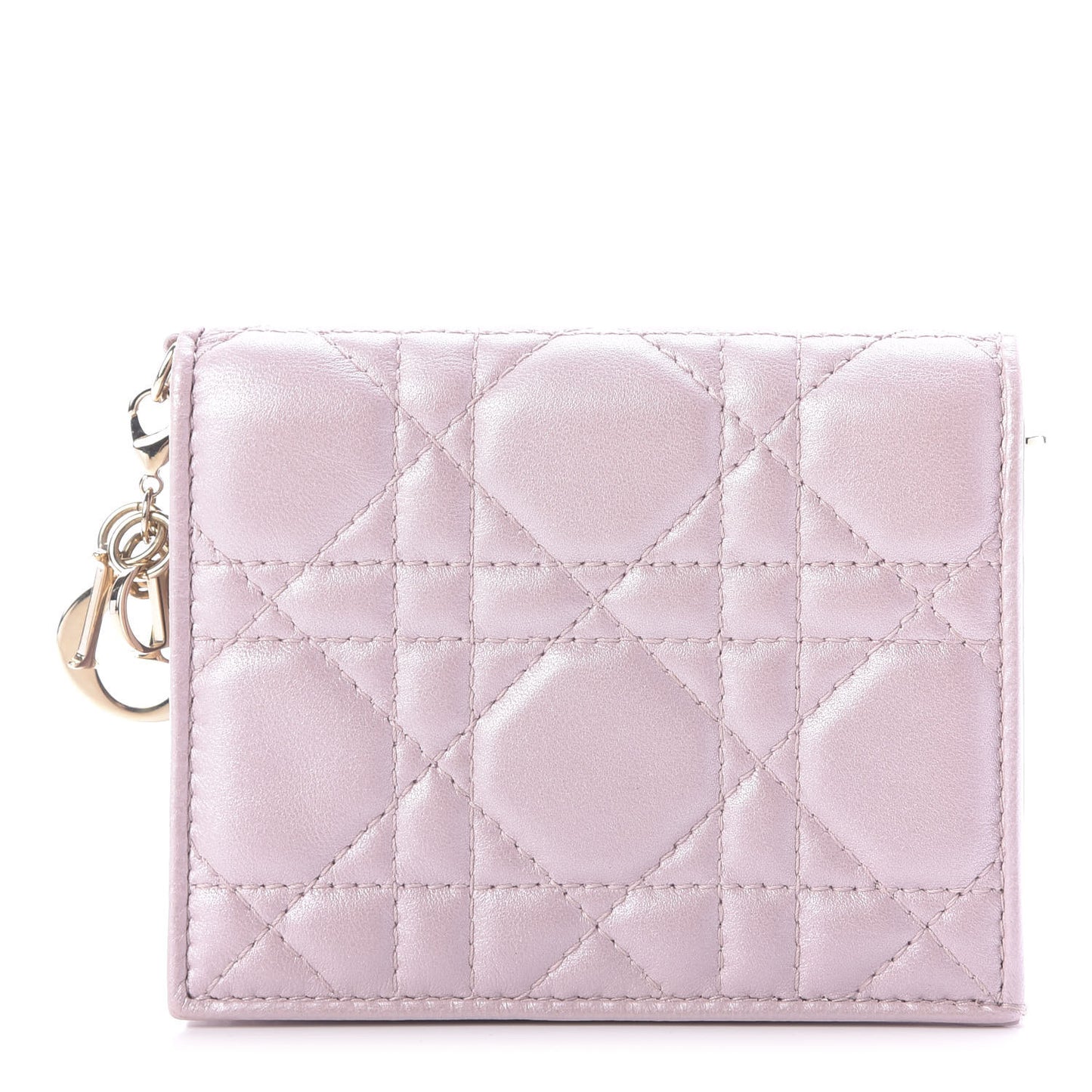 Metallic Lambskin Cannage Mini Lady Dior Wallet Lotus