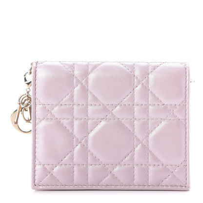 Christian Dior Metallic Lambskin Cannage Mini Lady Dior Wallet Lotus 1 of 9