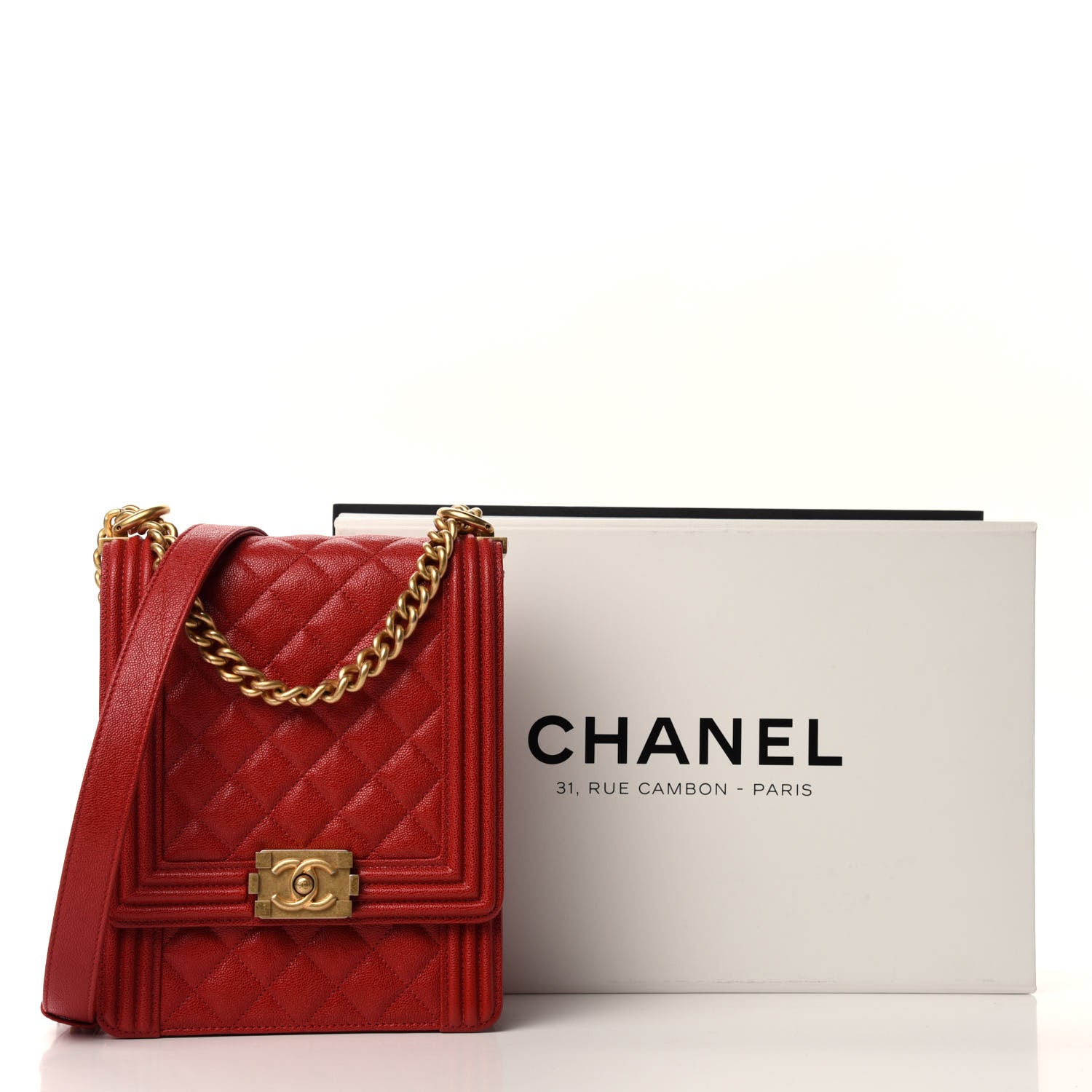 Chanel Caviar Quilted North South Boy Flap Red 11 of 11