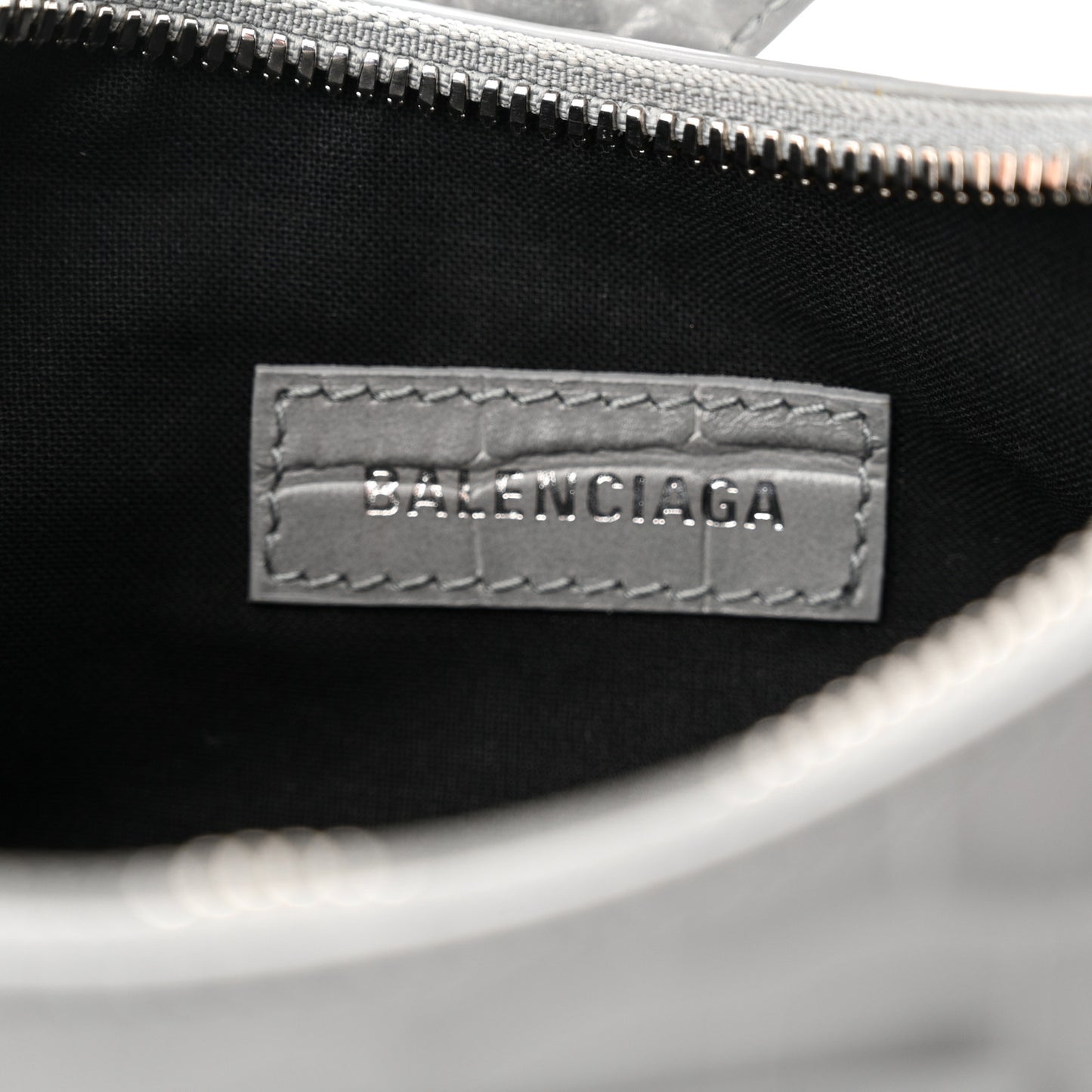 Extra Supple Calfskin Crocodile Embossed XS Le Cagole Shoulder Bag Balenciaga Grey