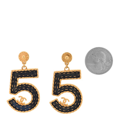 Chanel Metal Enamel CC No 5 Rope Drop Earrings Gold Denim Blue 2 of 5