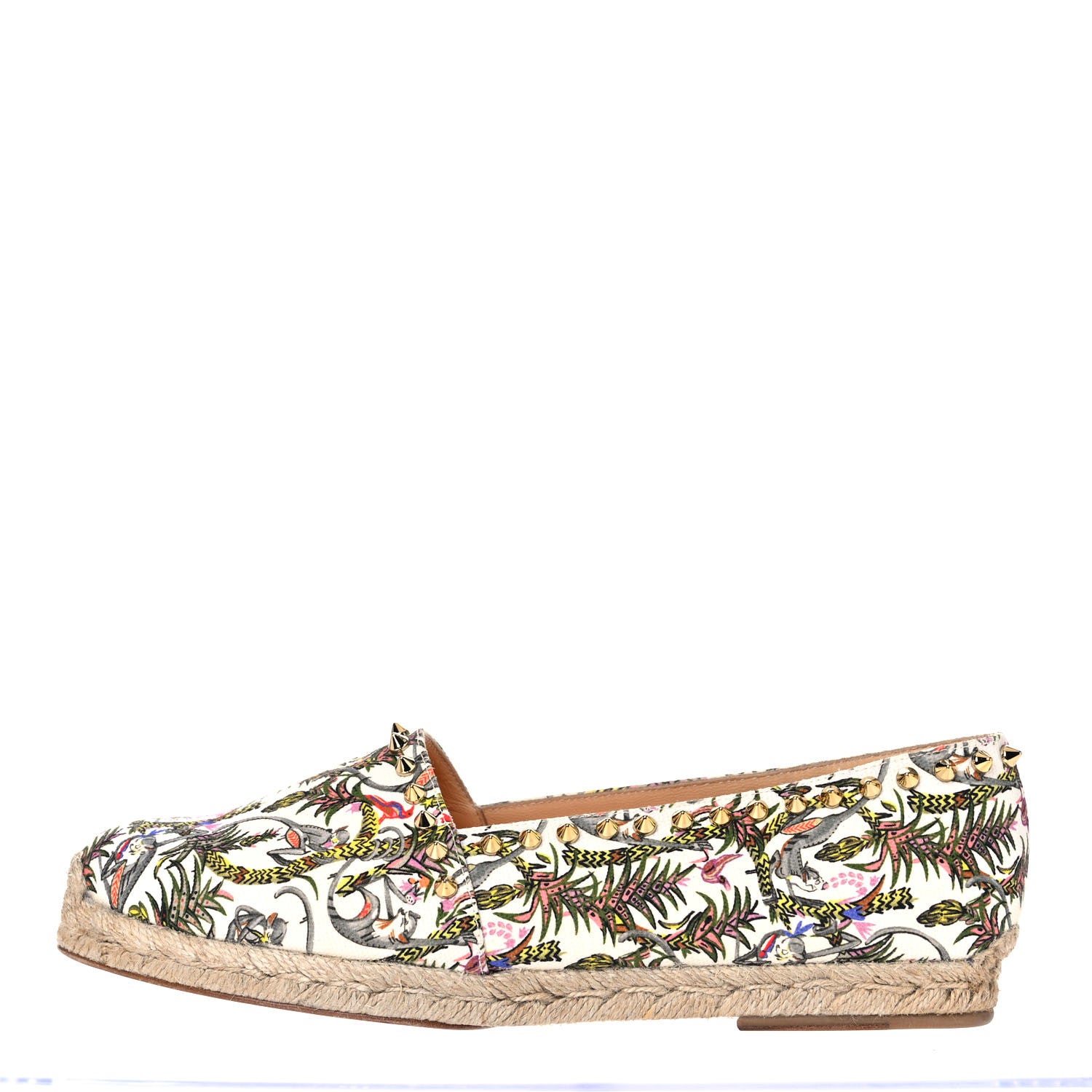Christian Louboutin Canvas Loubi Jungle Print Ares Spikes Flat Espadrilles 41 Ivory Gold 1 of 15
