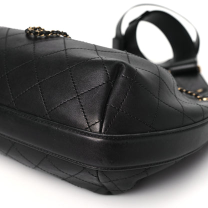 Chanel Calfskin Stitched Small Paris Rome Drawstring CC Bag Black 10 of 10